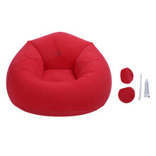 (Red) Inflatable Sofa Flocking Portable Folding Chair Blow Up Couch Red
