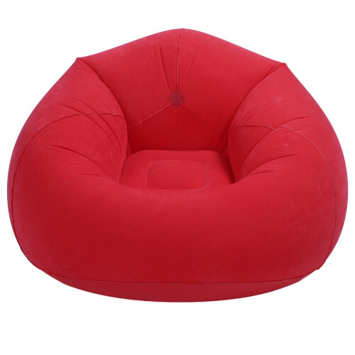 (Red) Inflatable Sofa Flocking Portable Folding Chair Blow Up Couch Red 1