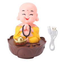 (Yellow) Happy Buddha Statue Music USB Charging Adjustable Volume Cartoon Red