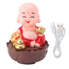 (Red) Happy Buddha Statue Music USB Charging Adjustable Volume Cartoon Red