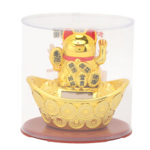 (MLY23029‑4 Golden) Solar Powered Waving Cat Lucky Ornament Golden MLY23028-4