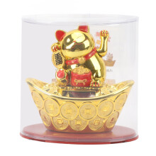 (MLY23028‑4 Golden) Solar Powered Waving Cat Lucky Ornament Golden MLY23028-4
