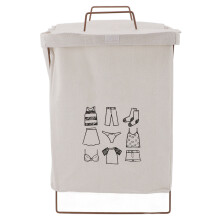 (Type A S) Iron Frame Folding Laundry Basket Waterproof Cotton Linen S