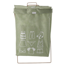 (Type B L) Iron Frame Folding Laundry Basket Waterproof Cotton Linen S