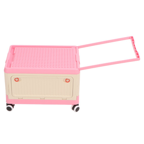 (Pink) Rolling Toy Storage Bin with Lid Wheels Orange 2