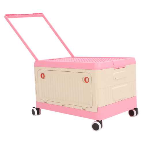 (Pink) Rolling Toy Storage Bin with Lid Wheels Orange 1