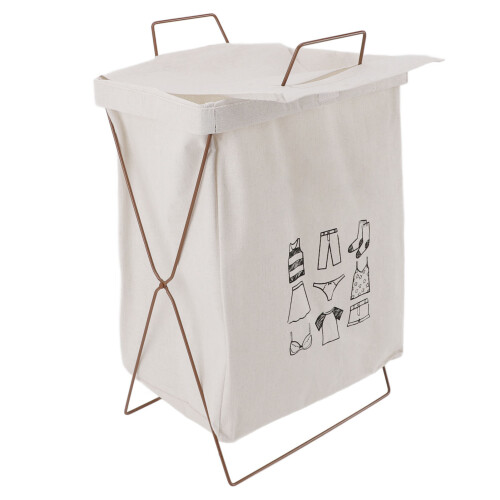 (Type A L) Iron Frame Folding Laundry Basket Waterproof Cotton Linen S 2