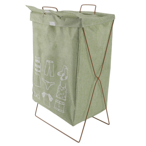 (Type B L) Iron Frame Folding Laundry Basket Waterproof Cotton Linen S 1