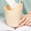 (Beige) Small Hanging Trash Can Wall Mounted Desktop Mini Bucket 5