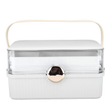 (White) Large Cosmetic Organizer Box Plastic Dust Proof with Handle Lid White