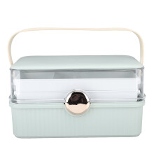 (Green) Large Cosmetic Organizer Box Plastic Dust Proof with Handle Lid White