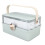(Green) Large Cosmetic Organizer Box Plastic Dust Proof with Handle Lid White 2
