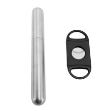 (Black) Stainless Steel Cigar Case with Cutter Humidity Holder for Men Yellow