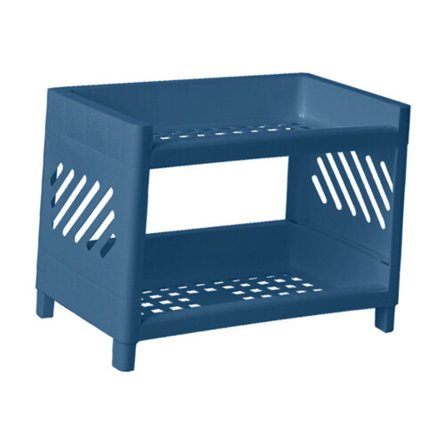 (Navy Blue) 2 Tier Desktop Shelf Plastic Organizer Rack Navy Blue