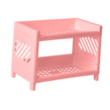 (Pink) 2 Tier Desktop Shelf Plastic Organizer Rack Navy Blue