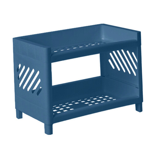 (Navy Blue) 2 Tier Desktop Shelf Plastic Organizer Rack Navy Blue 1