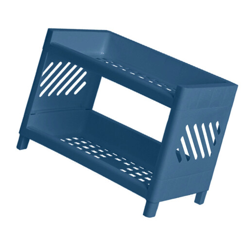 (Navy Blue) 2 Tier Desktop Shelf Plastic Organizer Rack Navy Blue 2