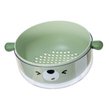(Bear Green) Double Layer Colander Bowl Set TPR Handle Large Capacity Yellow
