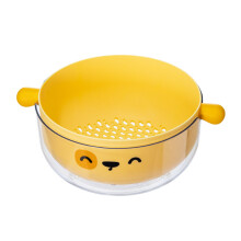 (Dog Yellow) Double Layer Colander Bowl Set TPR Handle Large Capacity Yellow