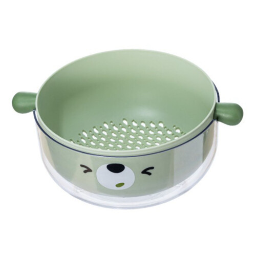 (Bear Green) Double Layer Colander Bowl Set TPR Handle Large Capacity Yellow 1