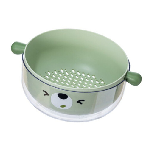 (Bear Green) Double Layer Colander Bowl Set TPR Handle Large Capacity Yellow 2