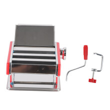 (Red) Manual Dough Roller Machine Stainless Steel Adjustable Thickness