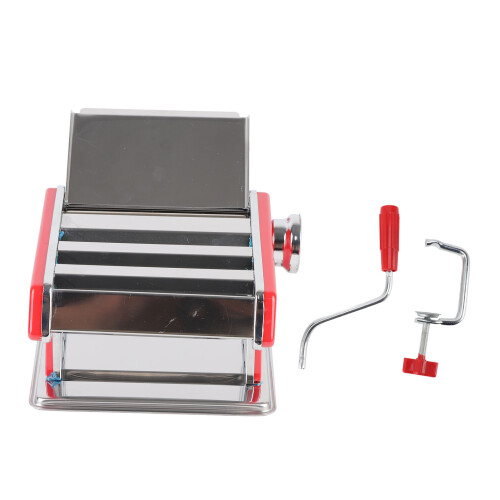 (Red) Manual Dough Roller Machine Stainless Steel Adjustable Thickness