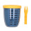 (Blue) Plastic Fruit Draining Cup Portable Leakproof with Fork Blue 1