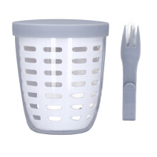 (White) Plastic Fruit Draining Cup Portable Leakproof with Fork Blue