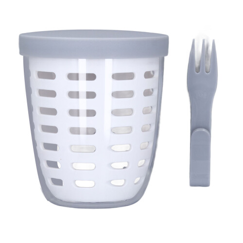 (White) Plastic Fruit Draining Cup Portable Leakproof with Fork Blue