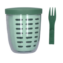 (Green) Plastic Fruit Draining Cup Portable Leakproof with Fork Blue