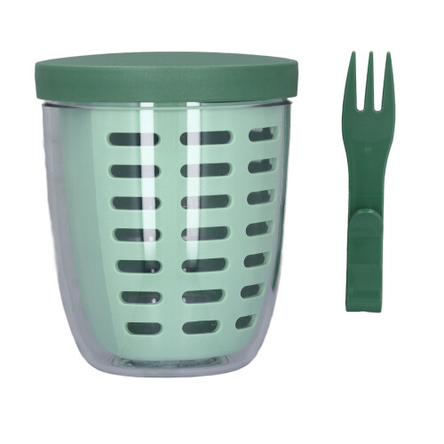 (Green) Plastic Fruit Draining Cup Portable Leakproof with Fork Blue