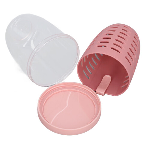(Pink) Plastic Fruit Draining Cup Portable Leakproof with Fork Blue 1