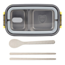 (Gray) 2 Layer 1400ml Stainless Steel Bento Box Leakproof Green