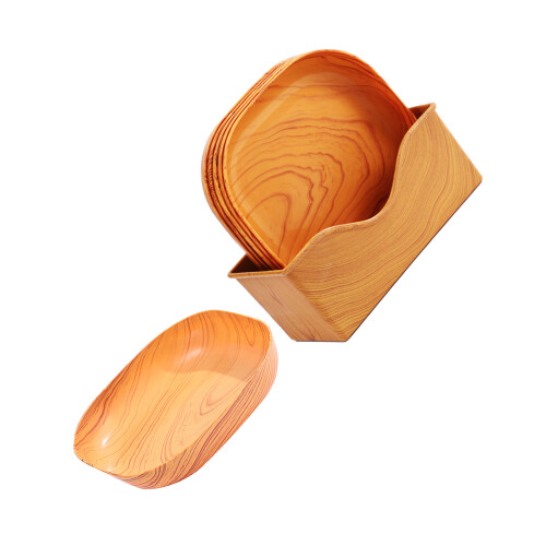 6 Pcs Serving Dish Square Wood Grain Snacks Desserts Plate 2