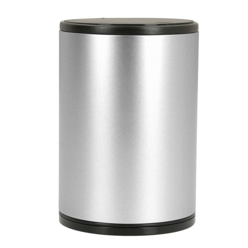 (Silver) Mini Press Trash Can Car Aluminum Garbage Bin M Red