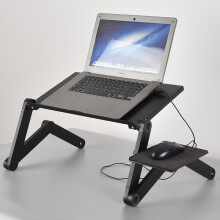 Folding Laptop Desk 3-Fold 48cm Black with Fan + Mouse Board