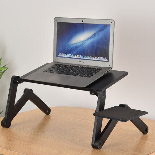 Folding Laptop Desk 3-Fold 48cm Black with Fan + Mouse Board 2