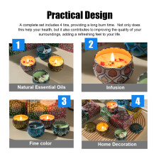 4Pcs Scented Soy Wax Candles in Tin, Jasmine+Lemon+Vanilla+Cocoa