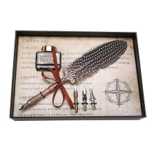 Retro Fountain Pen Feather Dip Set Ink Bottle Gift Box Black