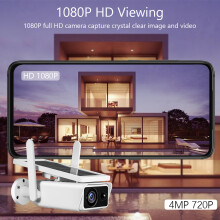 Outdoor Solar Security Camera 4MP WiFi PIR Night Vision 2-Way Audio