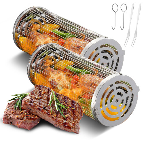 7-Piece Stainless Steel BBQ Grilling Baskets with Hook