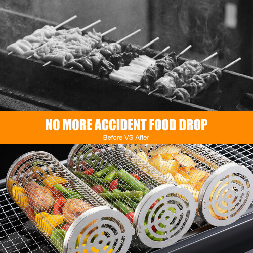 8pcs Stainless Steel BBQ Grilling Baskets with Hook Fork 1