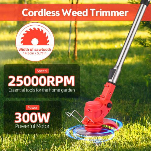 Cordless Electric Weed Wacker 21V 3 Blades Adjustable Lightweight 1