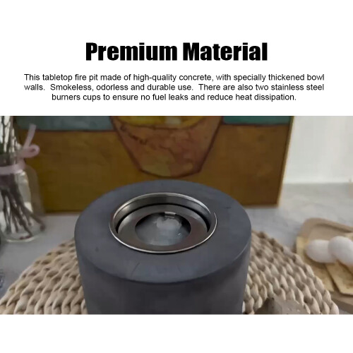 Portable Indoor Concrete Tabletop Fire Pit Alcohol Burner