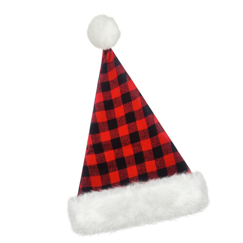 Dubbellaagse kerstmuts Warme pluche kerstmuts Hoofddeksels-Rood