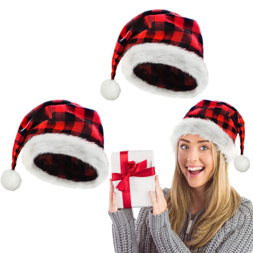 Dubbellaagse kerstmuts Warme pluche kerstmuts Hoofddeksels-Rood 2