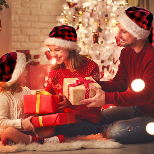 Dubbellaagse kerstmuts Warme pluche kerstmuts Hoofddeksels-Rood 1