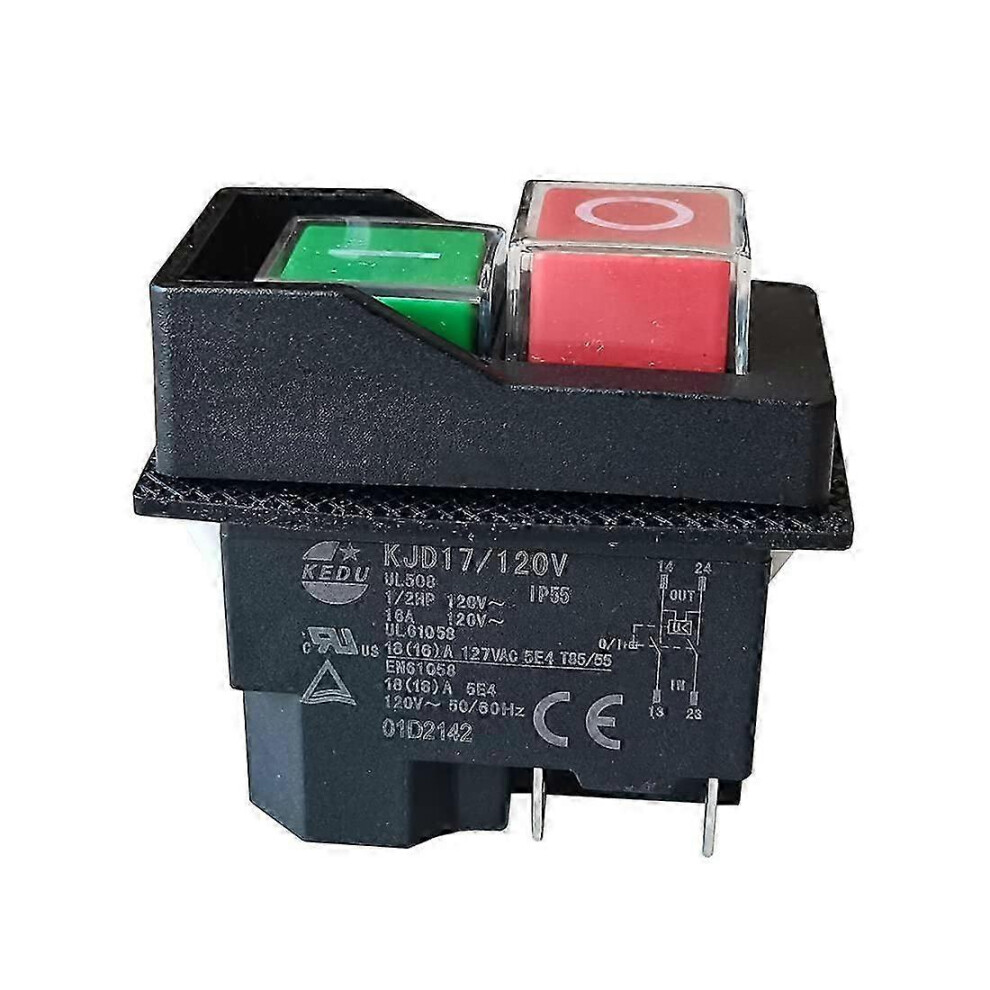 Kikidex (As Show, One Size) Kjd17 120V 4Pin Push Button Electromagnetic Switch 16A With Power-Off Undervoltage Protection Ip55 Ce Certified