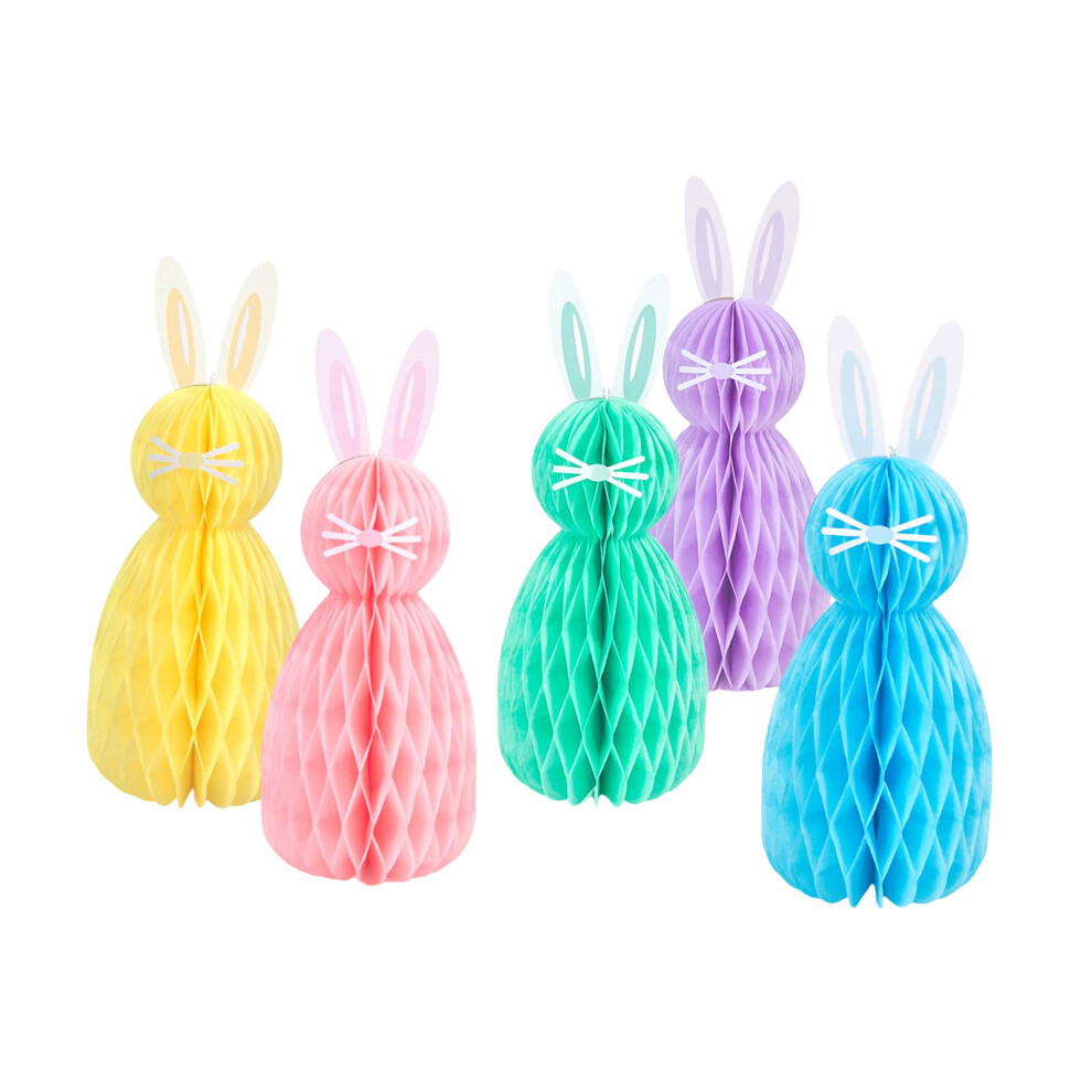 Pack of 5 Easters Honeycomb Hanging Rabbit Decorations Elegant-image-OPC-PMKCQWJ-NEW